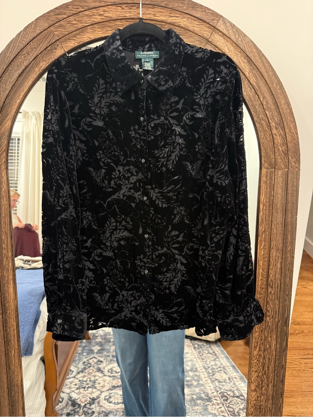 Ralph Lauren Black Velvet Burnout Button-Down Shirt